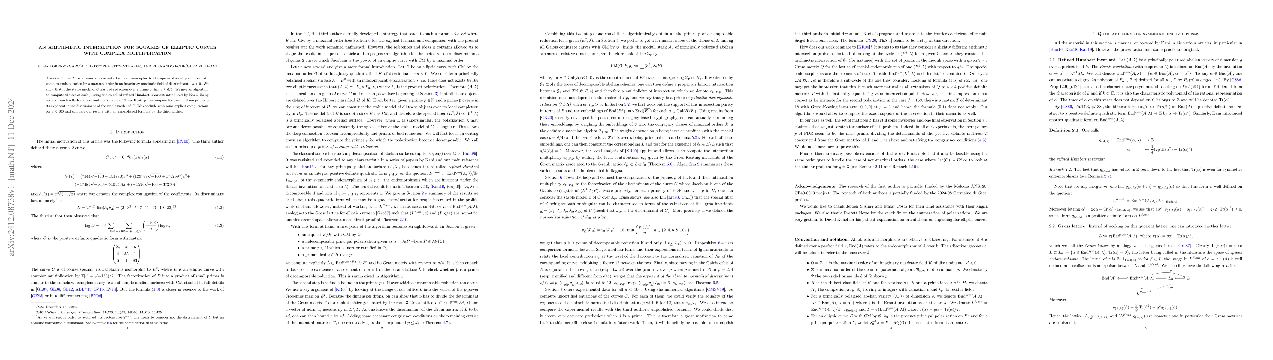 Thumbnail for An arithmetic intersection for squares of elliptic curves with complex
  multiplication