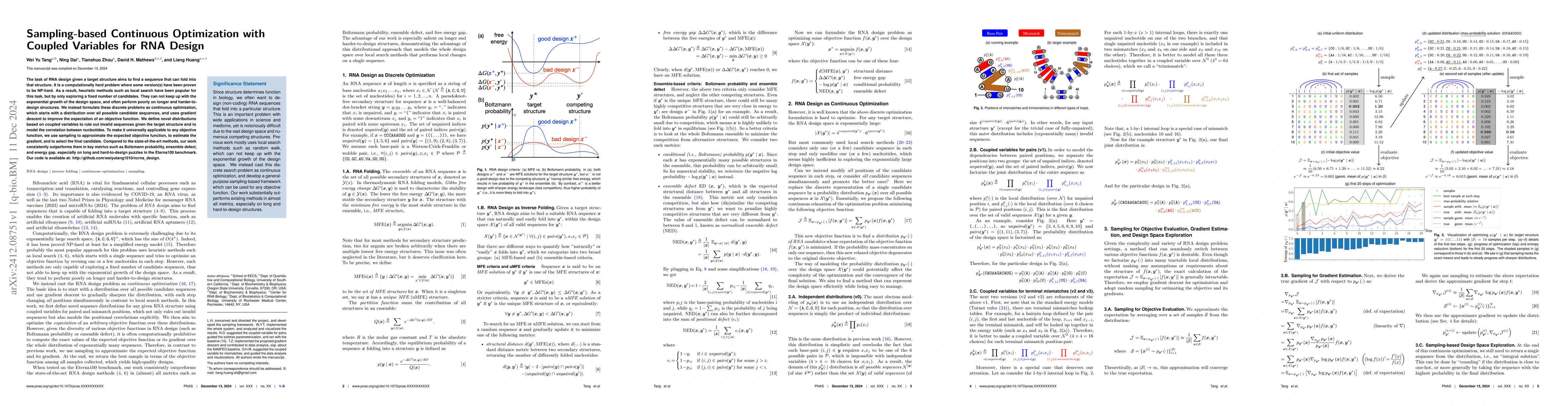 Thumbnail for Sampling-based Continuous Optimization with Coupled Variables for RNA
  Design