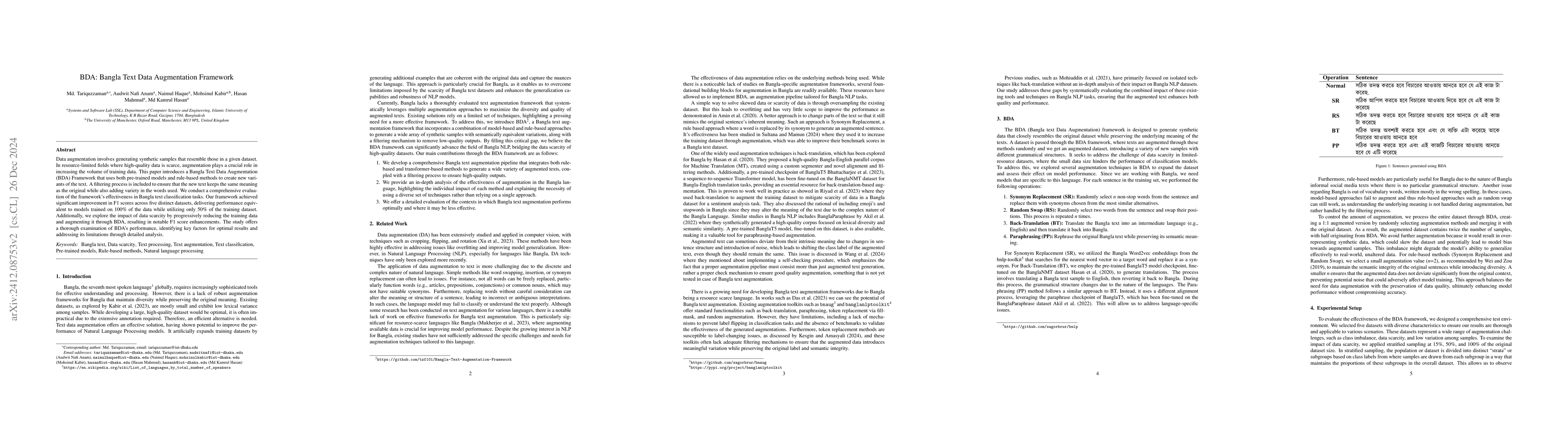 Thumbnail for BDA: Bangla Text Data Augmentation Framework