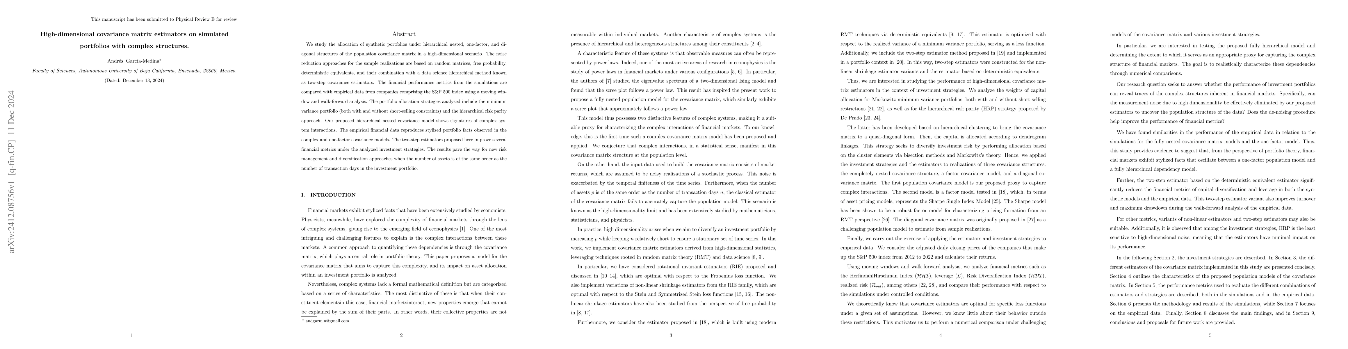 Thumbnail for High-dimensional covariance matrix estimators on simulated portfolios
  with complex structures