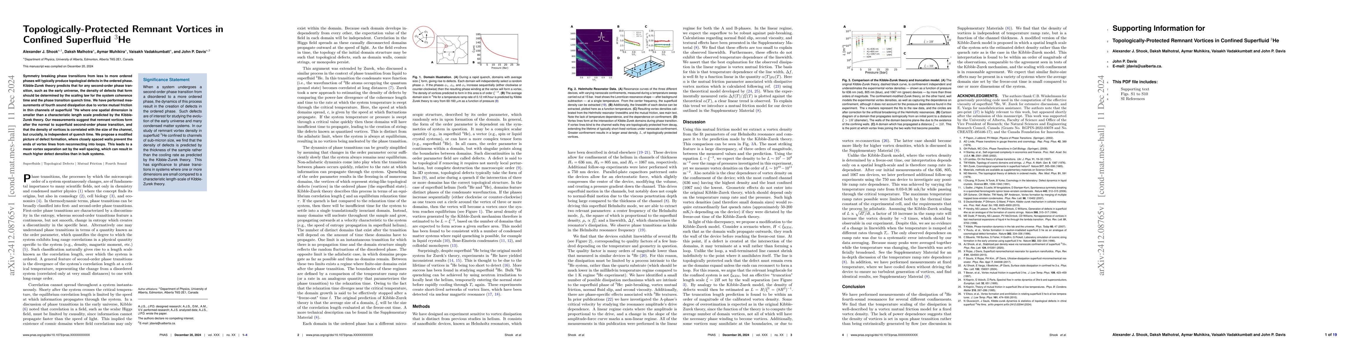 Thumbnail for Topologically-Protected Remnant Vortices in Confined Superfluid $^3$He