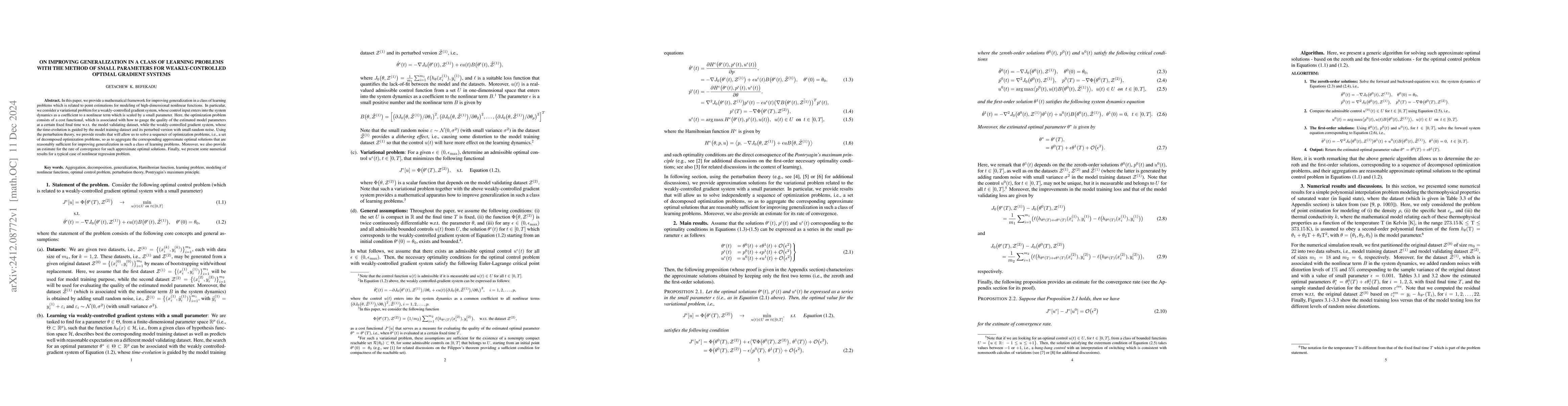 Thumbnail for On improving generalization in a class of learning problems with the
  method of small parameters for weakly-controlled optimal gradient systems