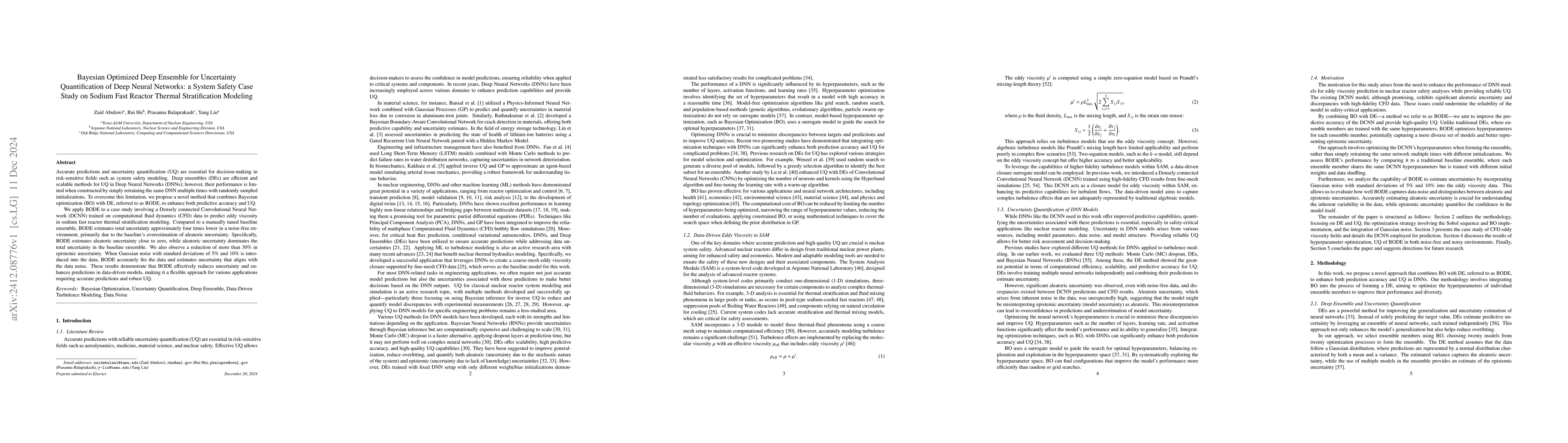 Thumbnail for Bayesian optimized deep ensemble for uncertainty quantification of deep
  neural networks: a system safety case study on sodium fast reactor thermal
  stratification modeling