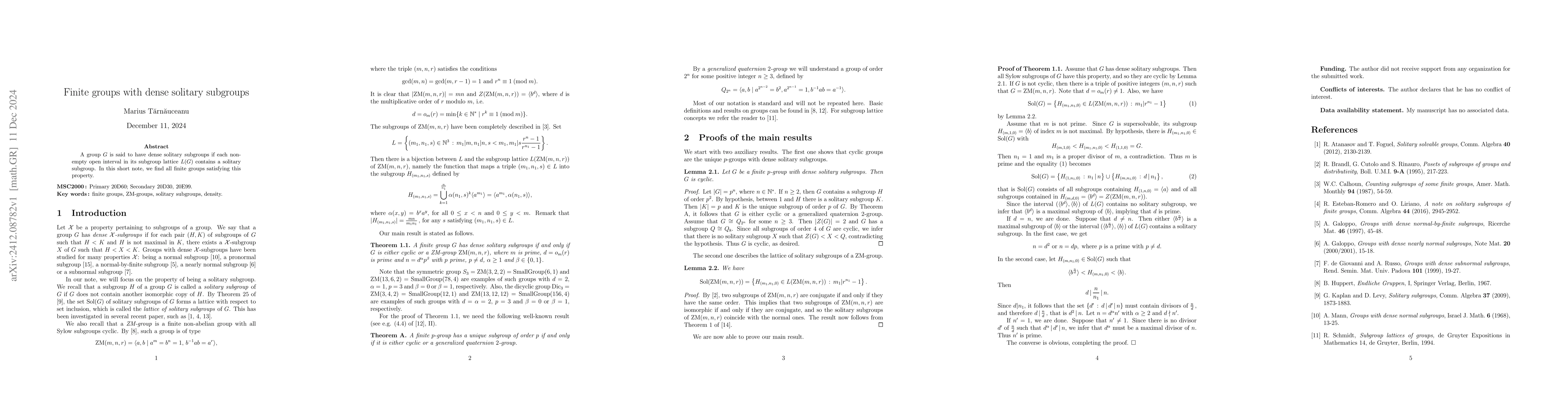 Thumbnail for Finite groups with dense solitary subgroups