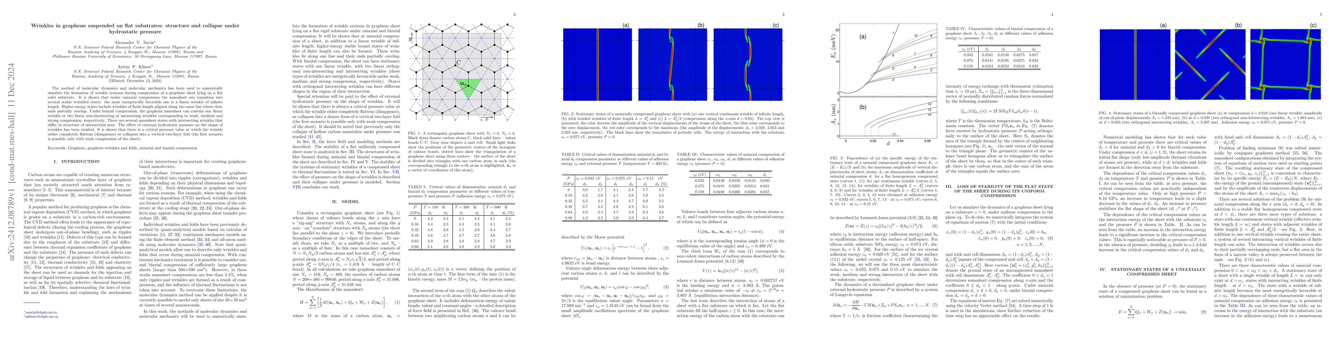 Thumbnail for Wrinkles in graphene suspended on flat substrates: structure and
  collapse under hydrostatic pressure