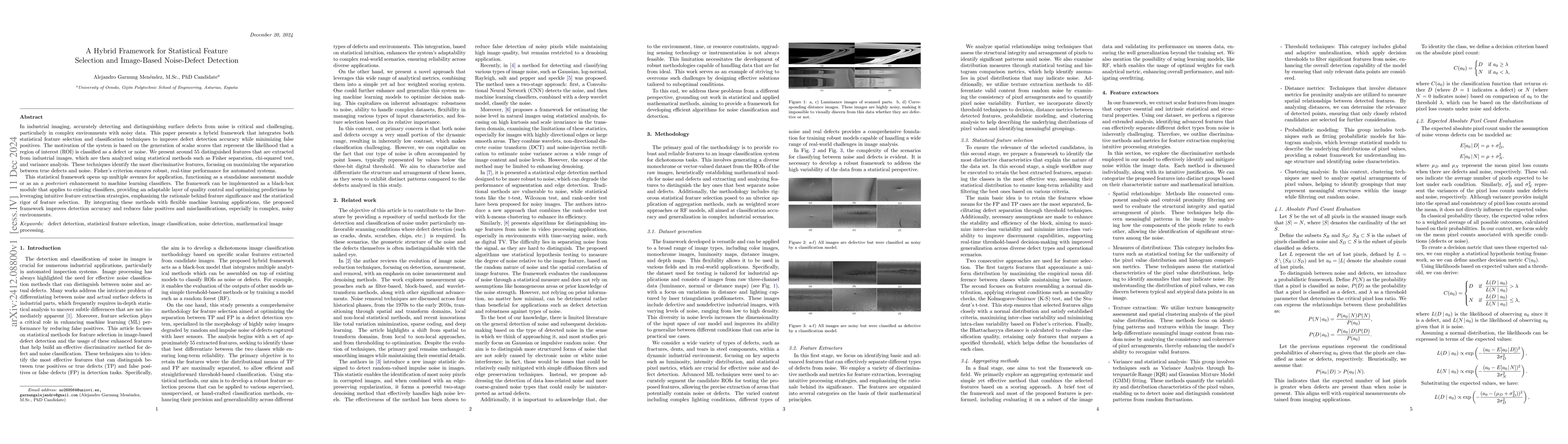 Thumbnail for A Hybrid Framework for Statistical Feature Selection and Image-Based
  Noise-Defect Detection
