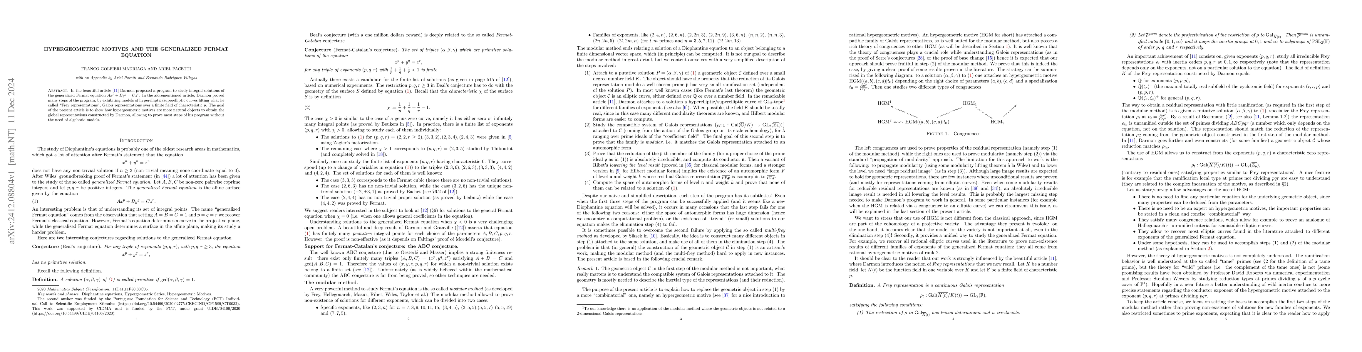 Thumbnail for Hypergeometric motives and the generalized Fermat equation