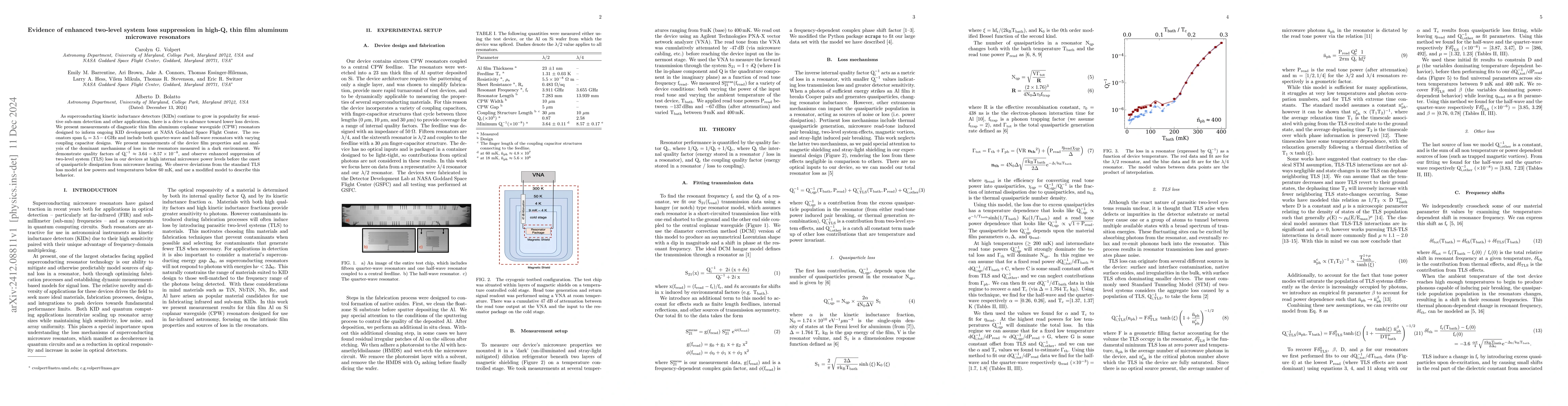 Thumbnail for Evidence of enhanced two-level system loss suppression in high-Q, thin
  film aluminum microwave resonators