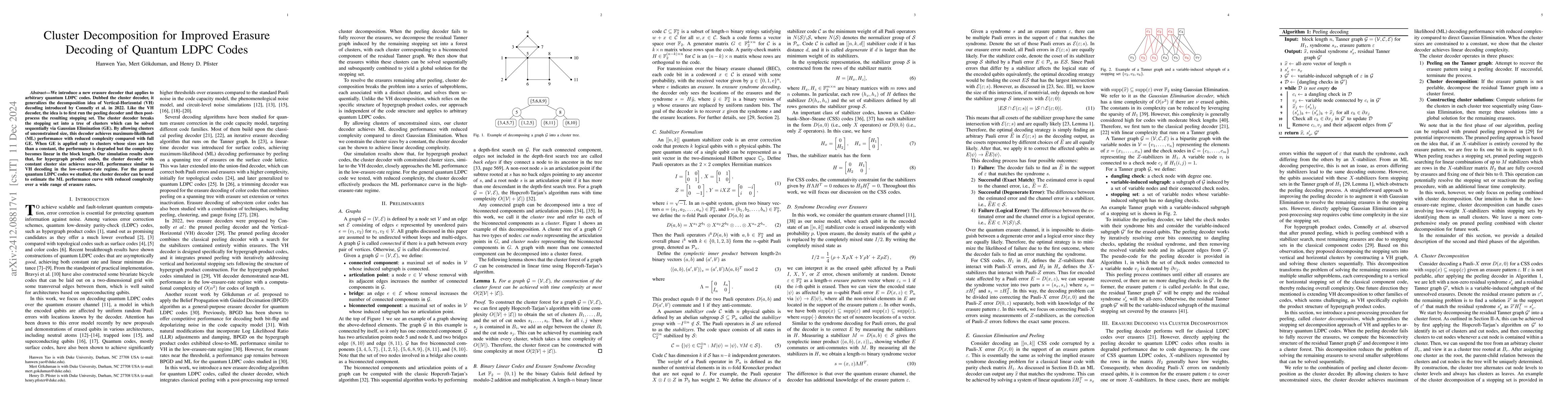 Thumbnail for Cluster Decomposition for Improved Erasure Decoding of Quantum LDPC
  Codes