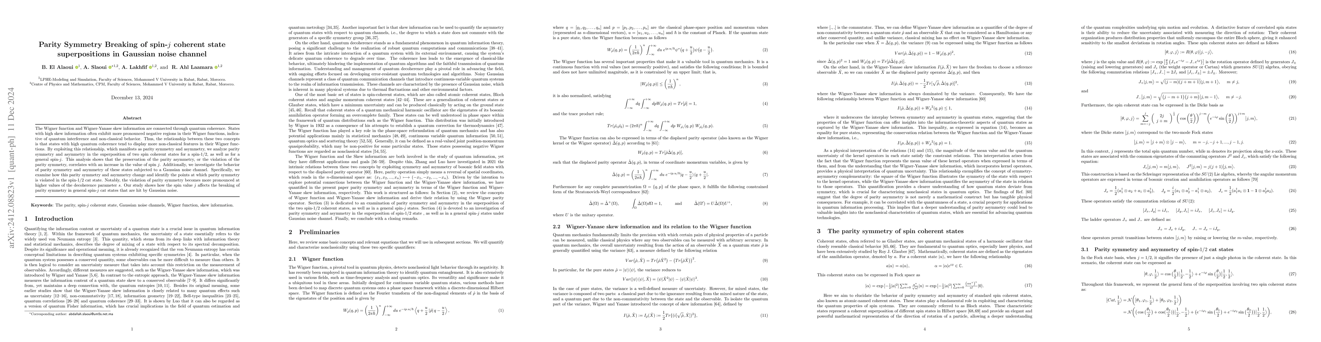 Thumbnail for Parity symmetry breaking of spin-$j$ coherent state superpositions in
  Gaussian noise channel