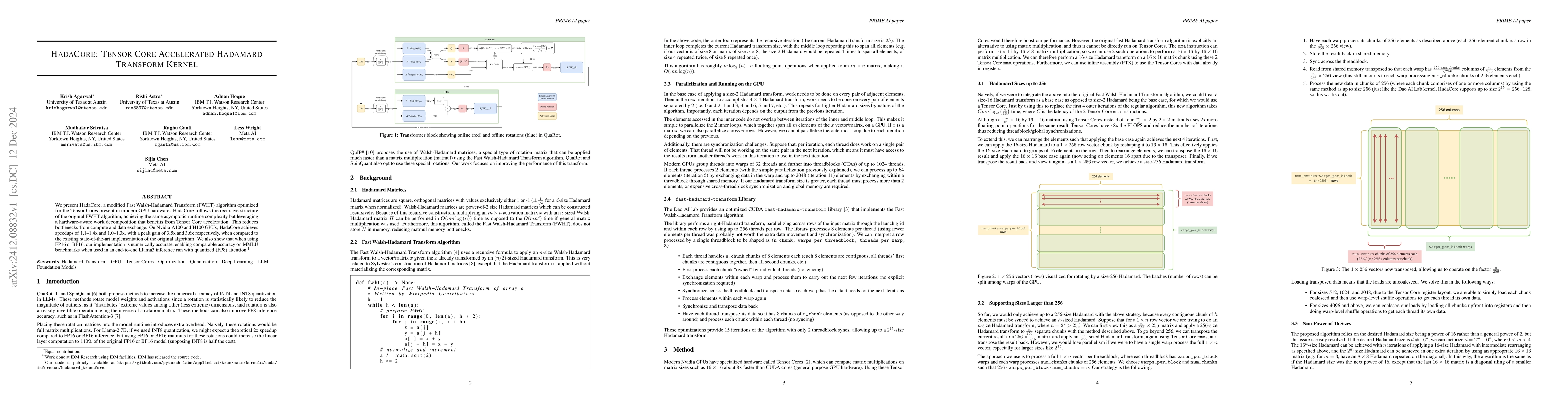 Thumbnail for HadaCore: Tensor Core Accelerated Hadamard Transform Kernel