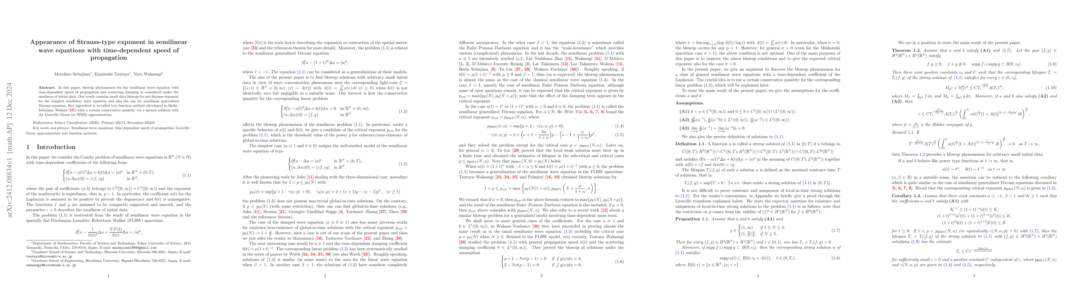 Thumbnail for Appearance of Strauss-type exponent in semilinear wave equations with
  time-dependent speed of propagation