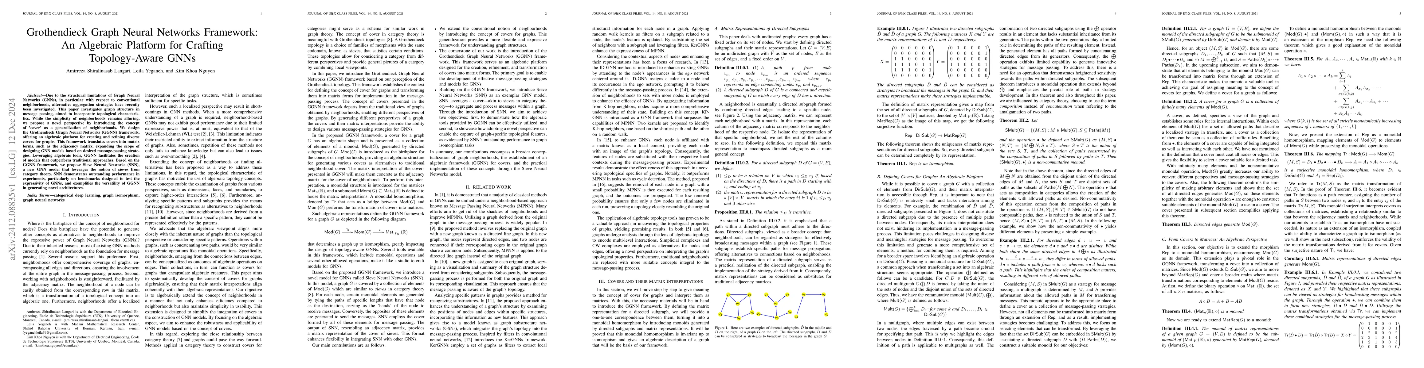 Thumbnail for Grothendieck Graph Neural Networks Framework: An Algebraic Platform for
  Crafting Topology-Aware GNNs
