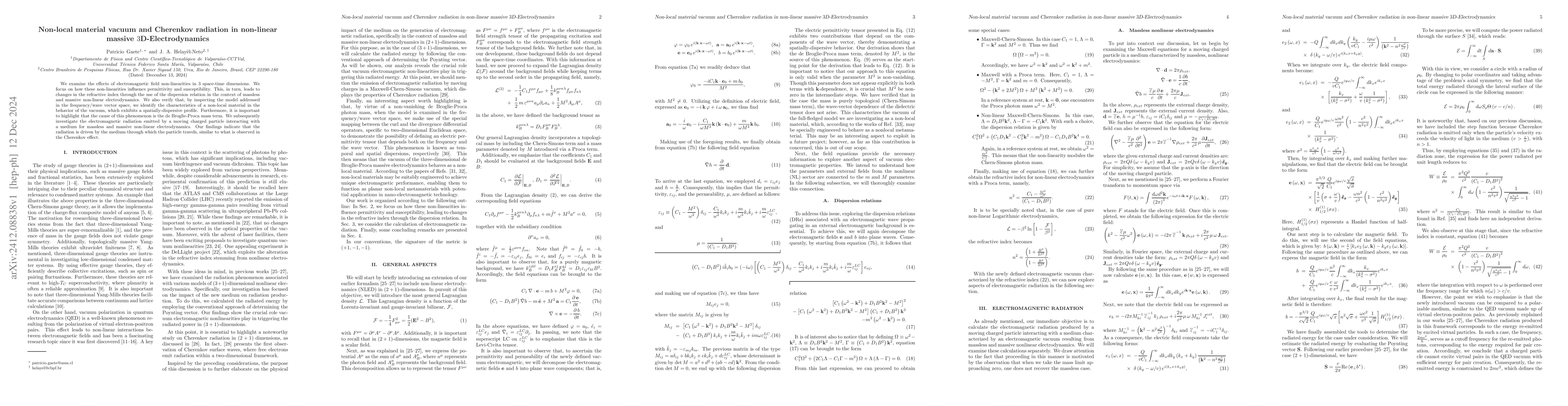 Thumbnail for Non-local material vacuum and Cherenkov radiation in non-linear massive
  $3$D-Electrodynamics