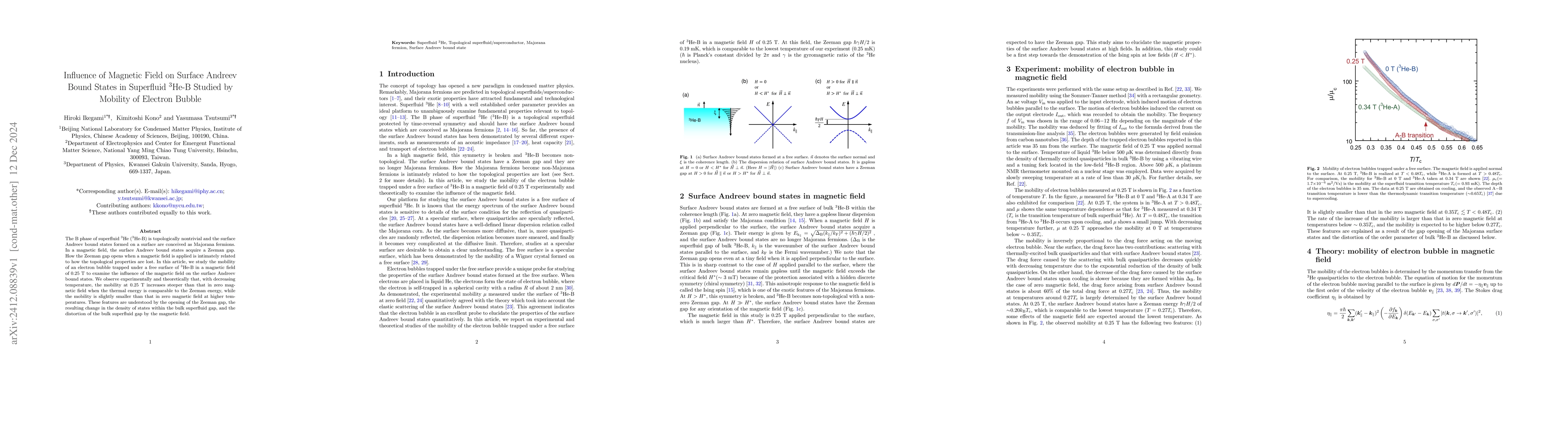 Thumbnail for Influence of Magnetic Field on Surface Andreev Bound States in
  Superfluid $^3$He-B Studied by Mobility of Electron Bubble