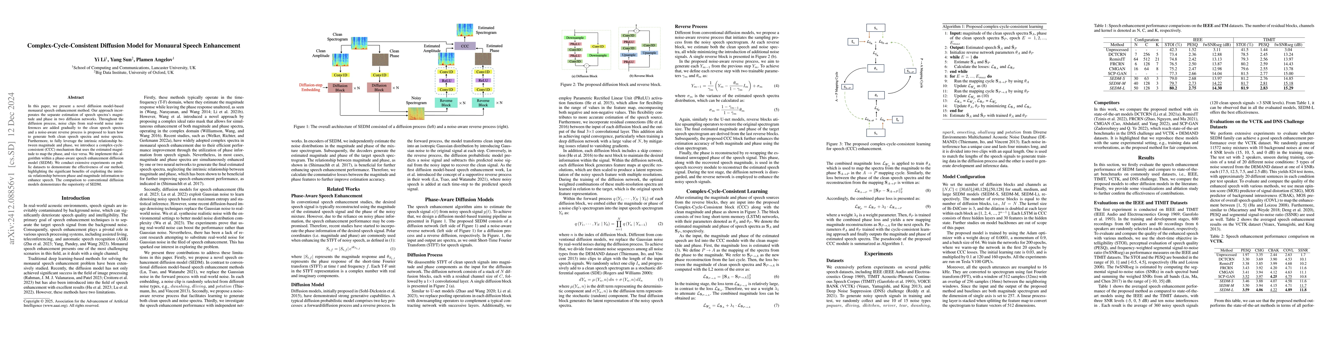 Thumbnail for Complex-Cycle-Consistent Diffusion Model for Monaural Speech Enhancement
