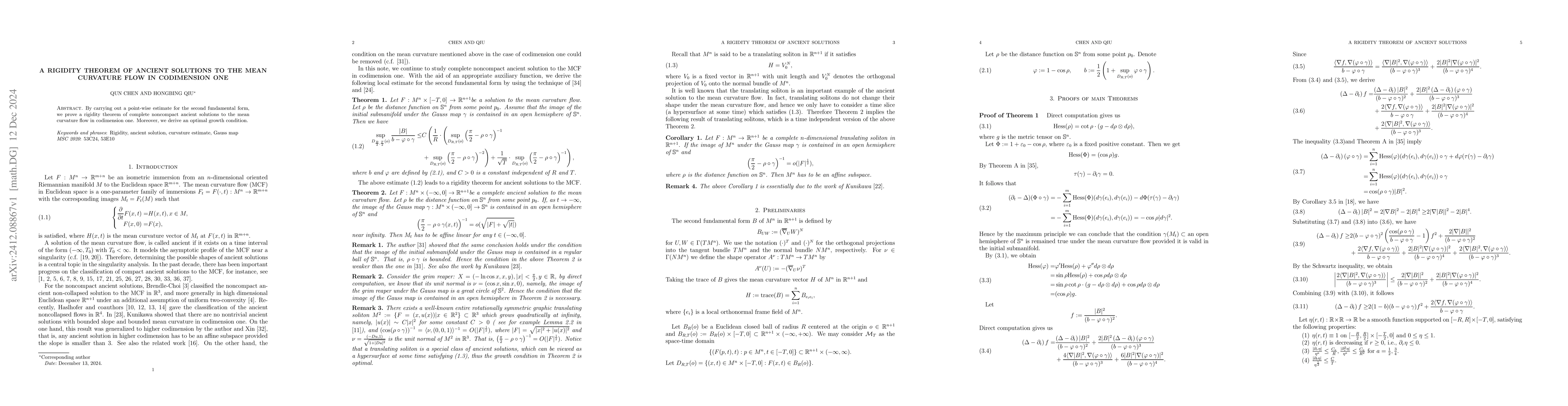 Thumbnail for A rigidity theorem of ancient solutions to the mean curvature flow in
  codimension one