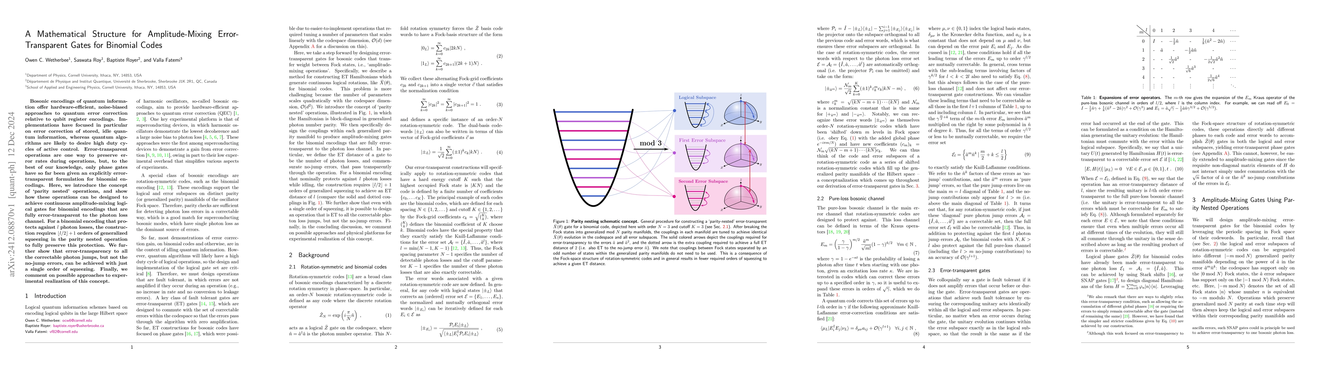 Thumbnail for A Mathematical Structure for Amplitude-Mixing Error-Transparent Gates
  for Binomial Codes