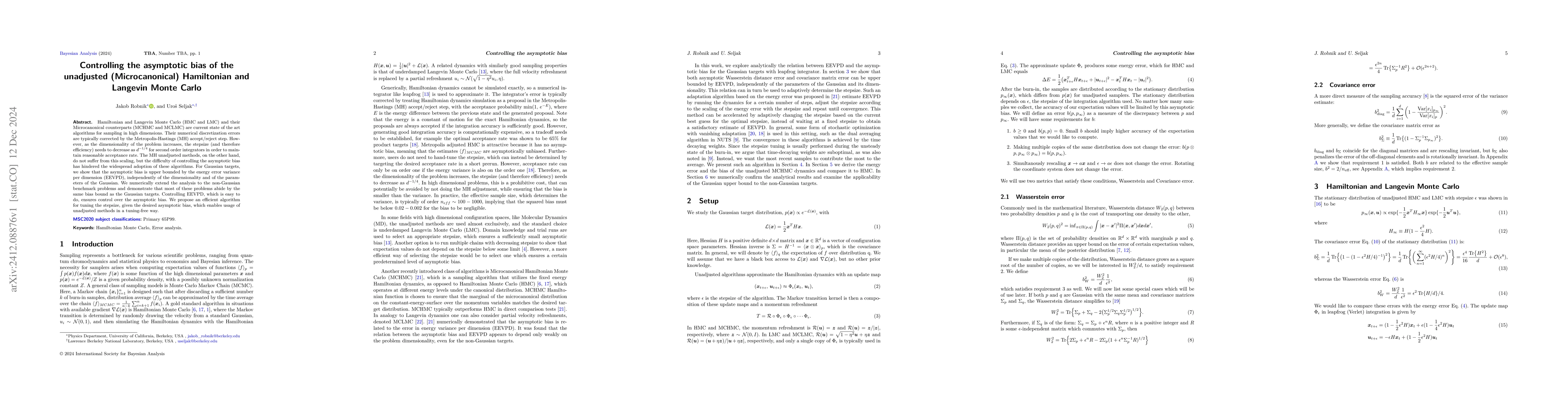 Thumbnail for Controlling the asymptotic bias of the unadjusted (Microcanonical)
  Hamiltonian and Langevin Monte Carlo