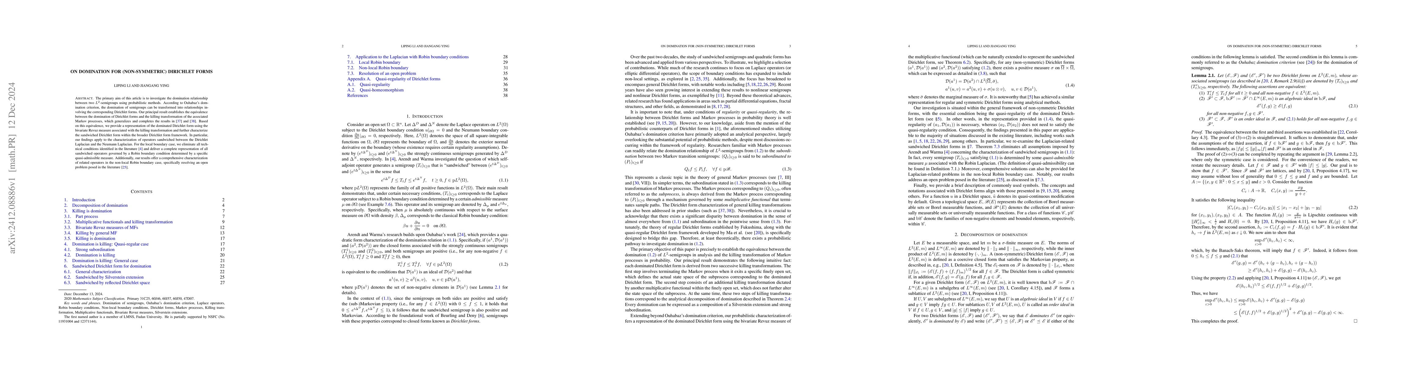 Thumbnail for On domination for (non-symmetric) Dirichlet forms
