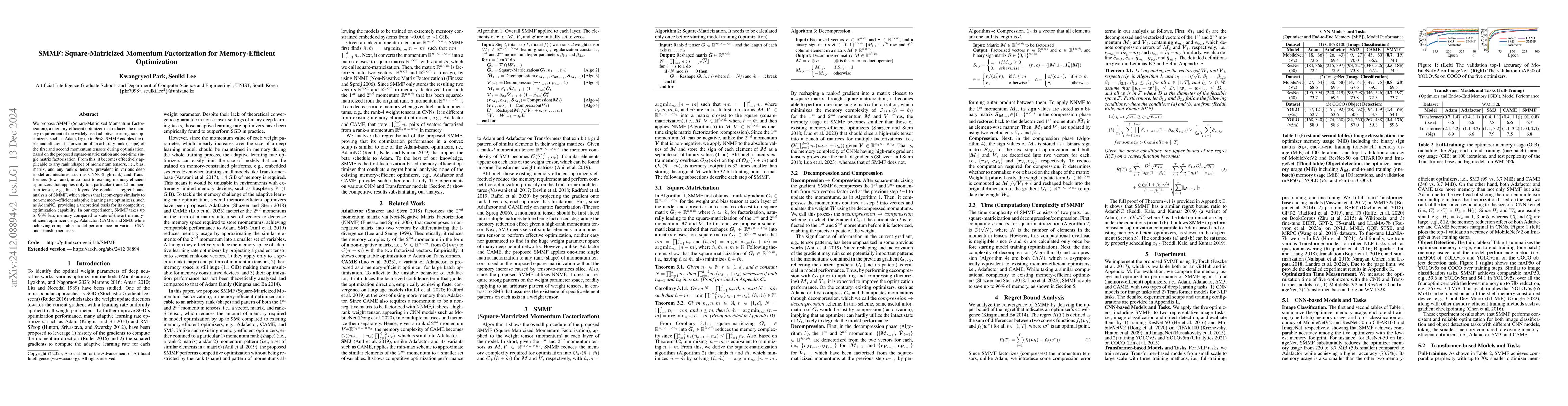 Thumbnail for SMMF: Square-Matricized Momentum Factorization for Memory-Efficient
  Optimization