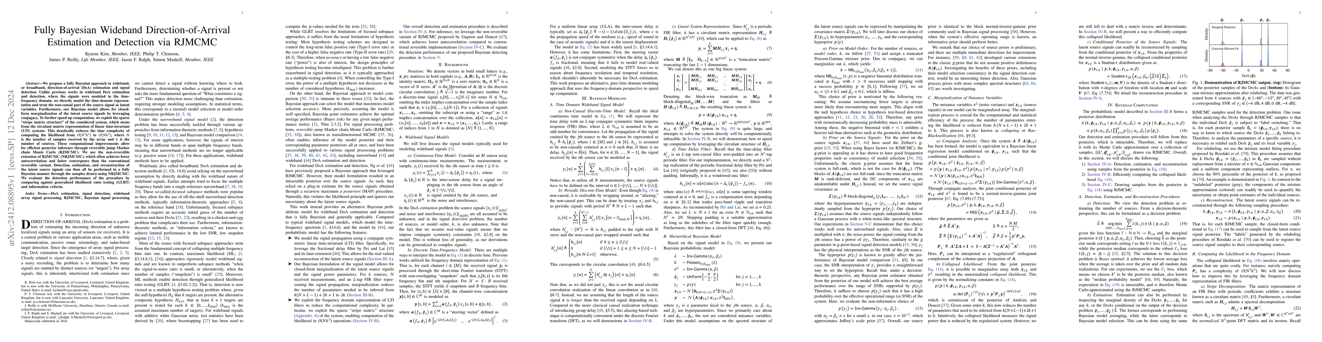 Thumbnail for Fully Bayesian Wideband Direction-of-Arrival Estimation and Detection
  via RJMCMC