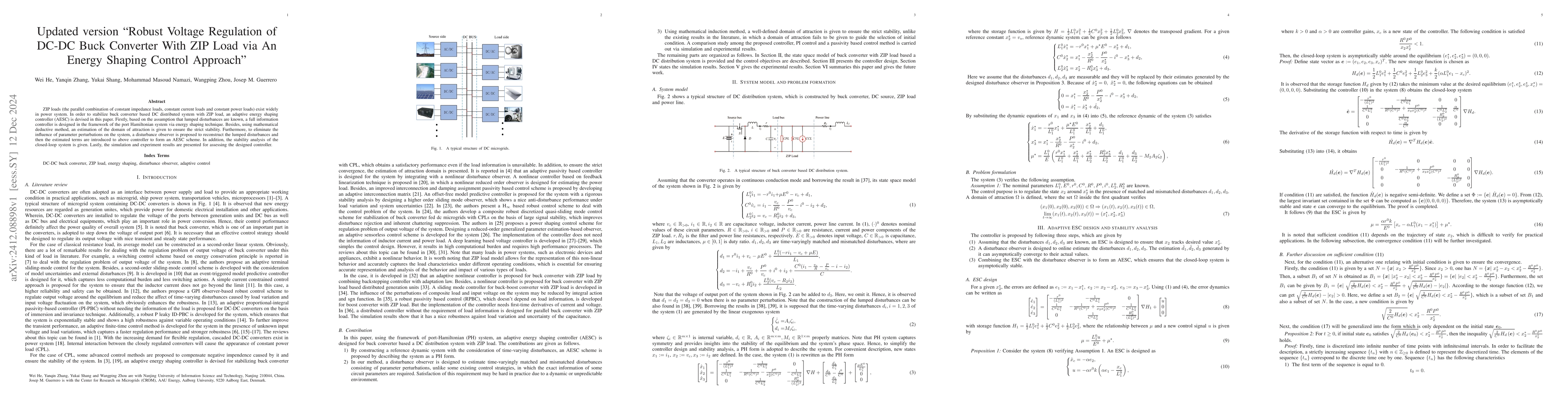 Thumbnail for Updated version "Robust Voltage Regulation of DC-DC Buck Converter With
  ZIP Load via An Energy Shaping Control Approach"