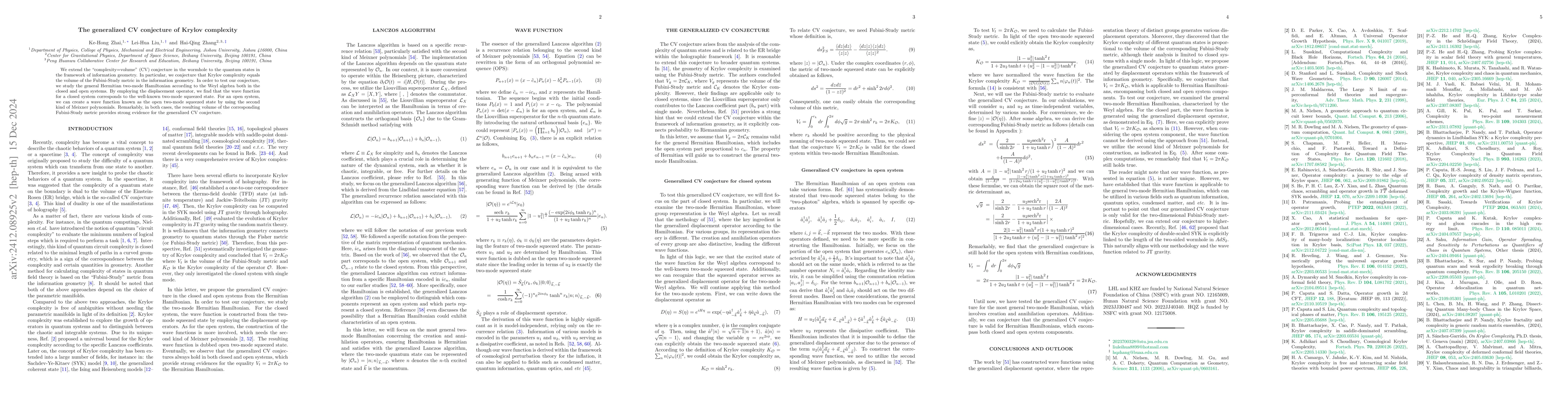 Thumbnail for The generalized CV conjecture of Krylov complexity
