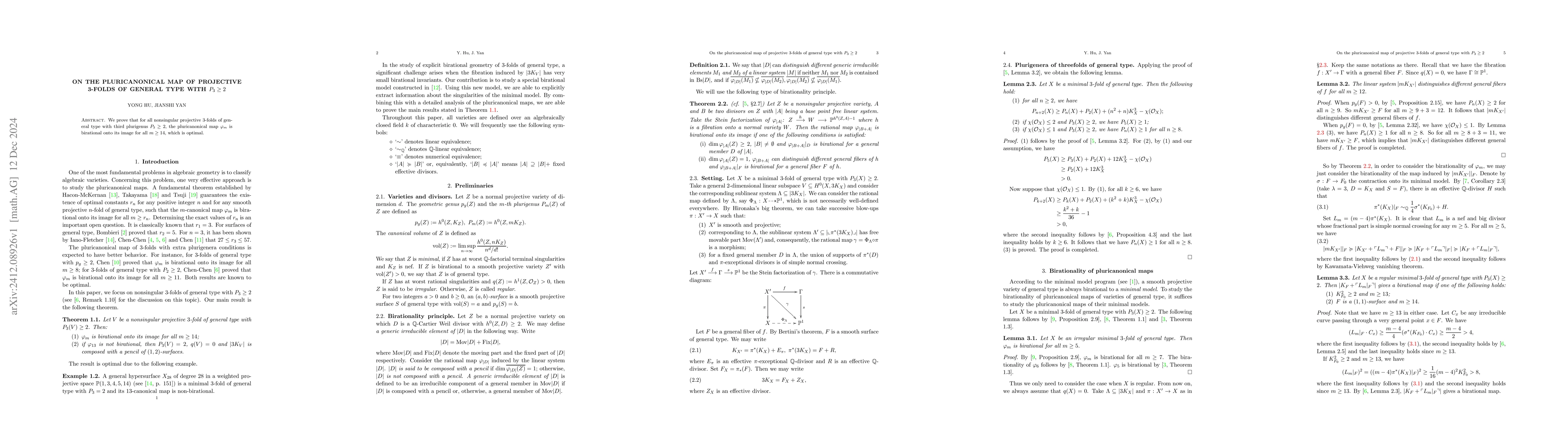 Thumbnail for On the pluricanonical map of projective 3-folds of general type with
  $P_3 \geq 2$