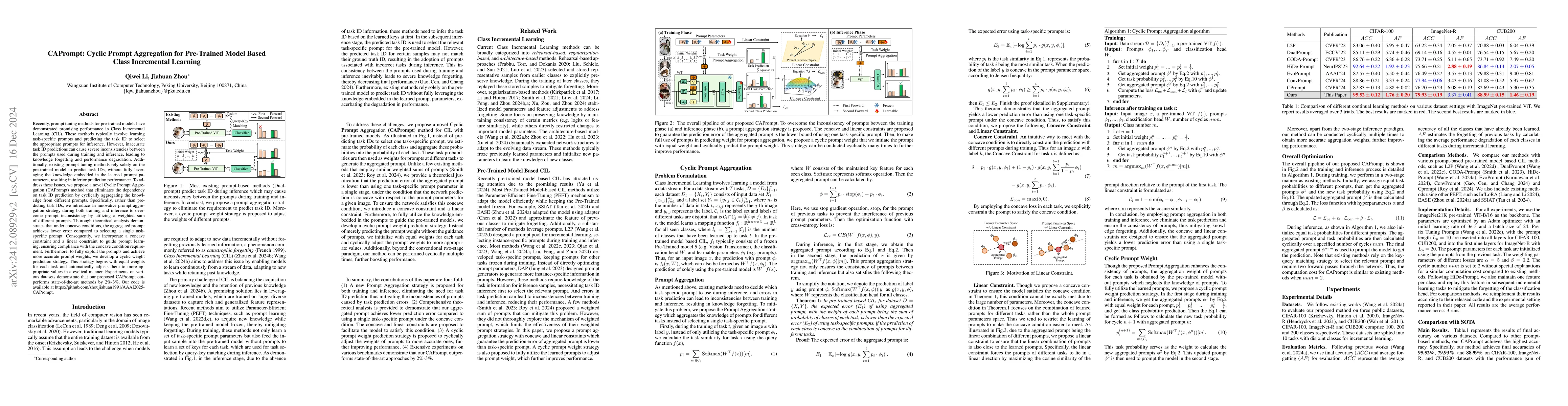 Thumbnail for CAPrompt: Cyclic Prompt Aggregation for Pre-Trained Model Based Class
  Incremental Learning
