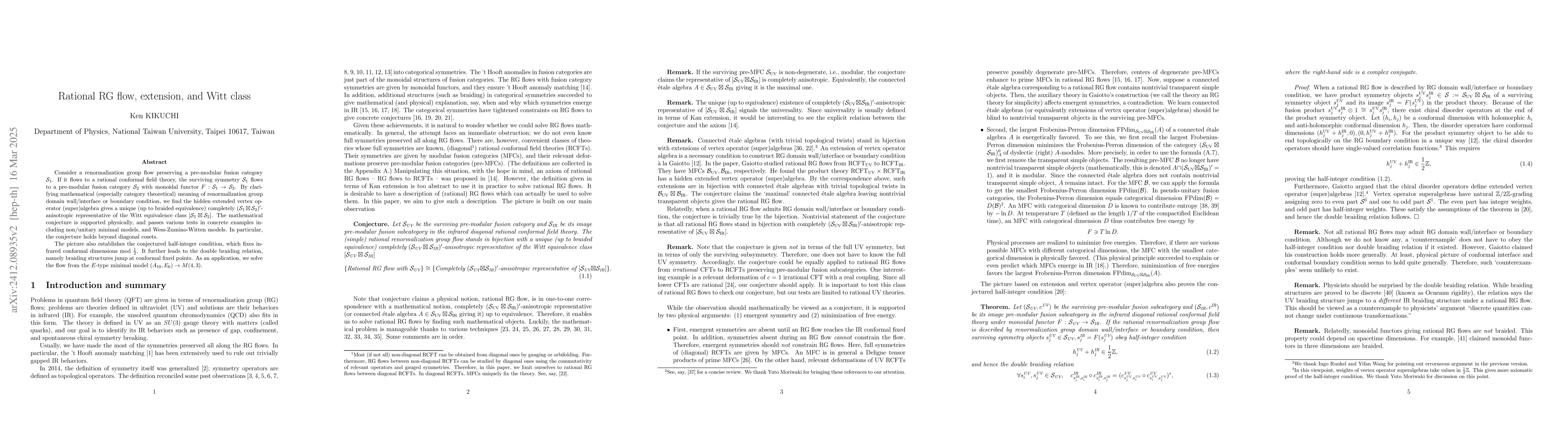 Thumbnail for Rational RG flow, extension, and Witt class