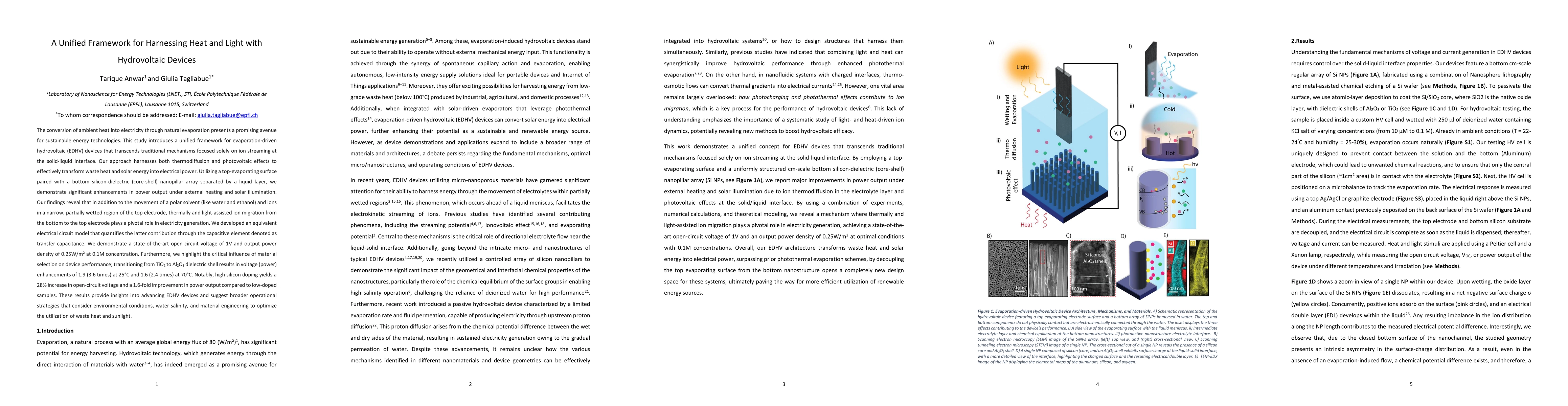 Thumbnail for A Unified Framework for Harnessing Heat and Light with Hydrovoltaic
  Devices