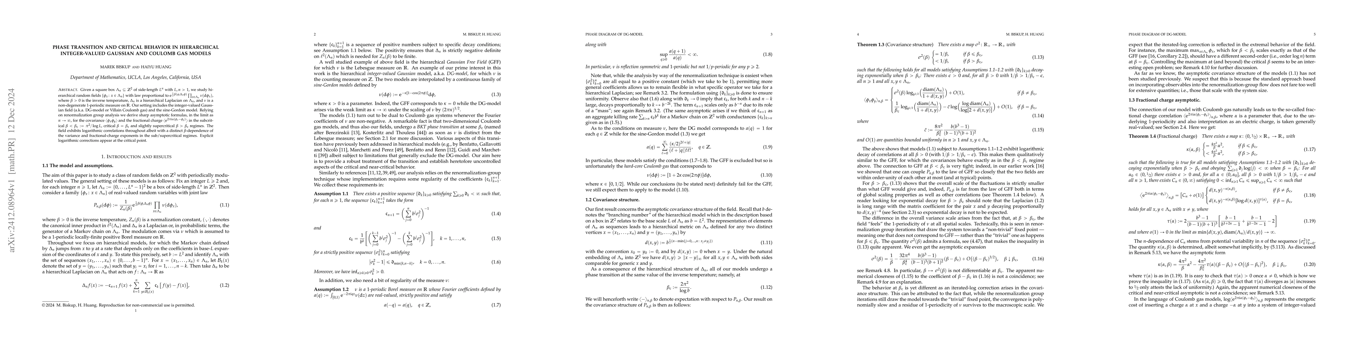 Thumbnail for Phase transition and critical behavior in hierarchical integer-valued
  Gaussian and Coulomb gas models