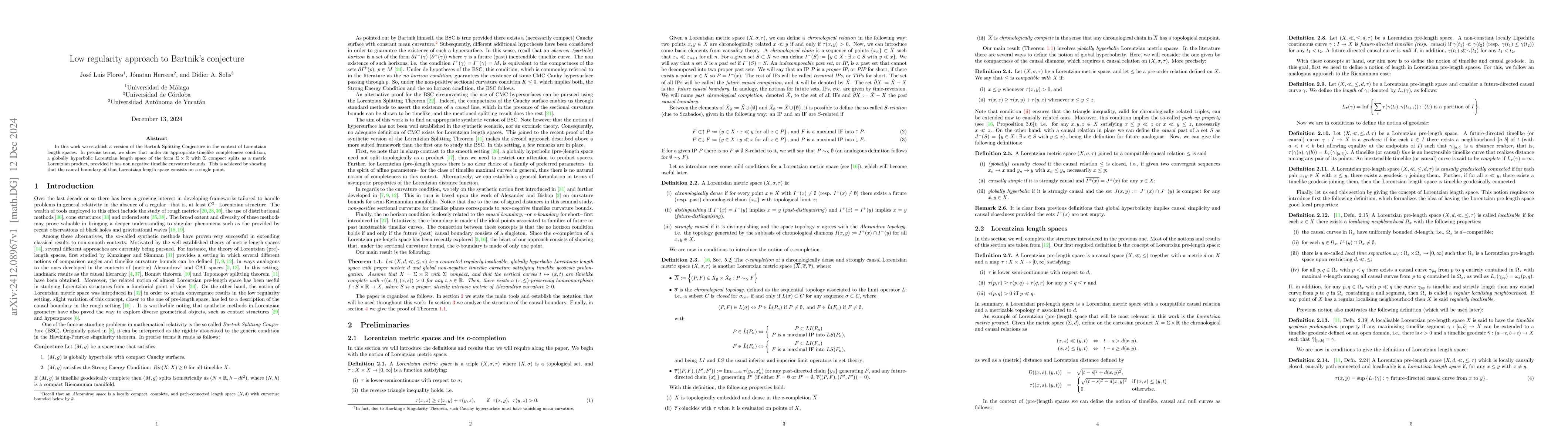 Thumbnail for Low regularity approach to Bartnik's conjecture