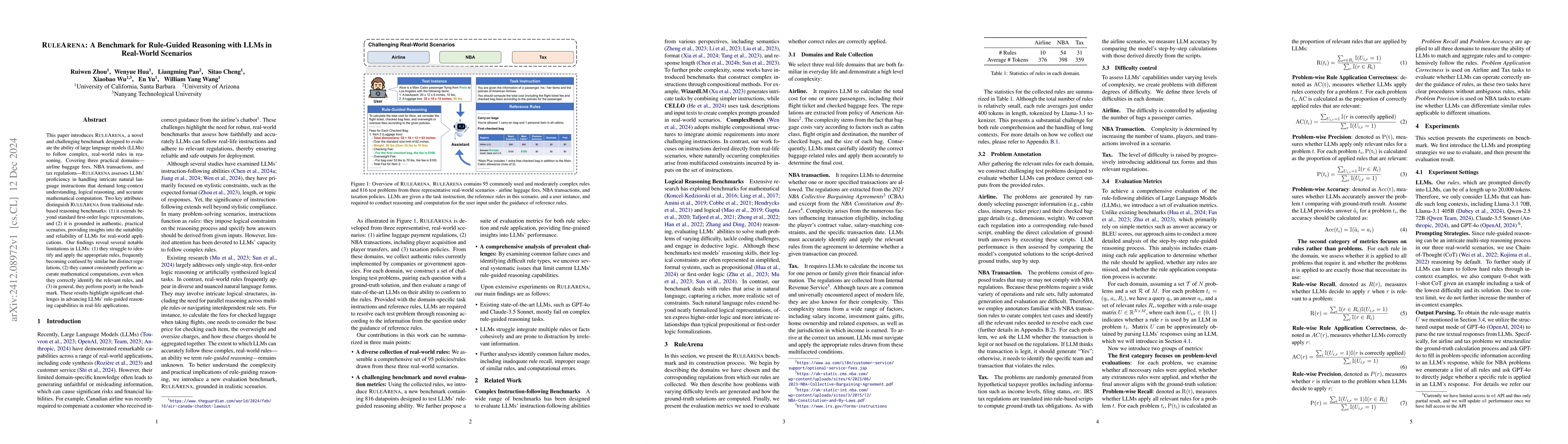 Thumbnail for RuleArena: A Benchmark for Rule-Guided Reasoning with LLMs in Real-World
  Scenarios