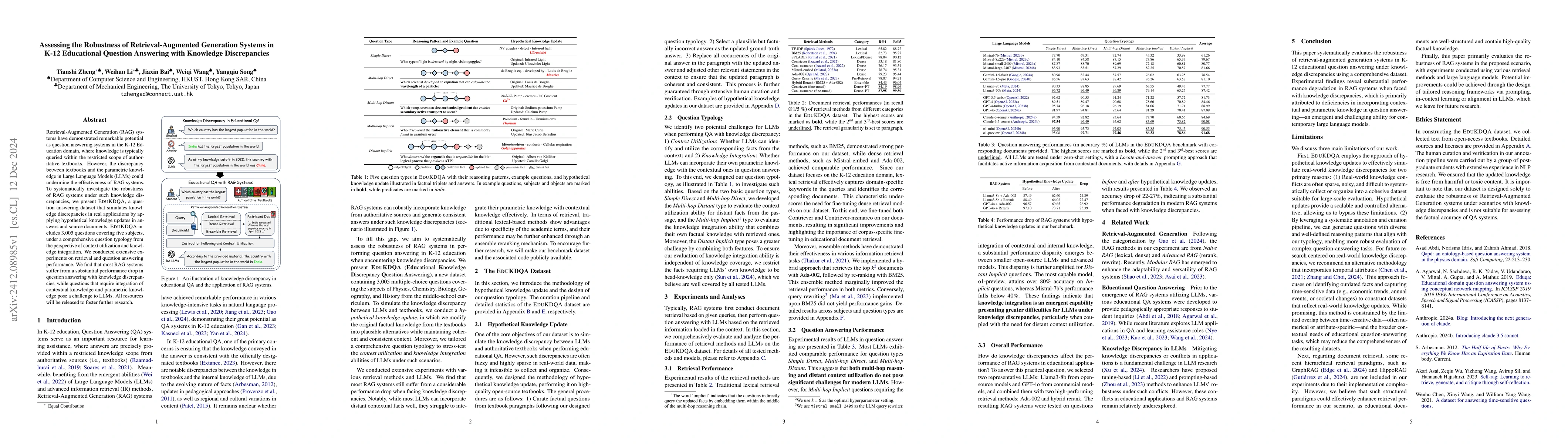 Thumbnail for Assessing the Robustness of Retrieval-Augmented Generation Systems in
  K-12 Educational Question Answering with Knowledge Discrepancies