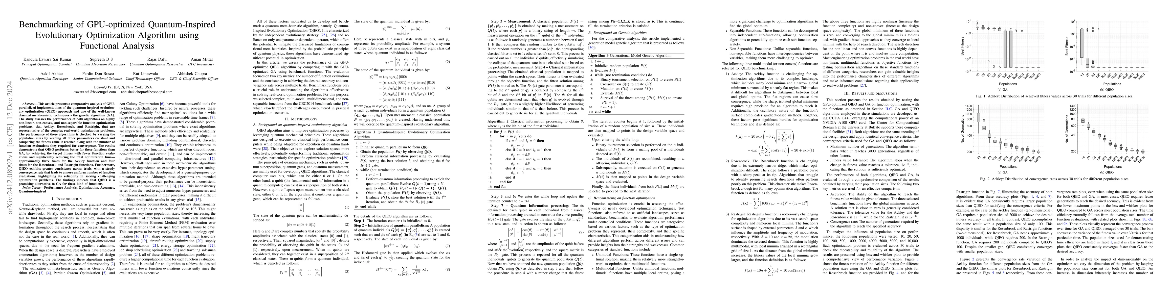 Thumbnail for Benchmarking of GPU-optimized Quantum-Inspired Evolutionary Optimization
  Algorithm using Functional Analysis