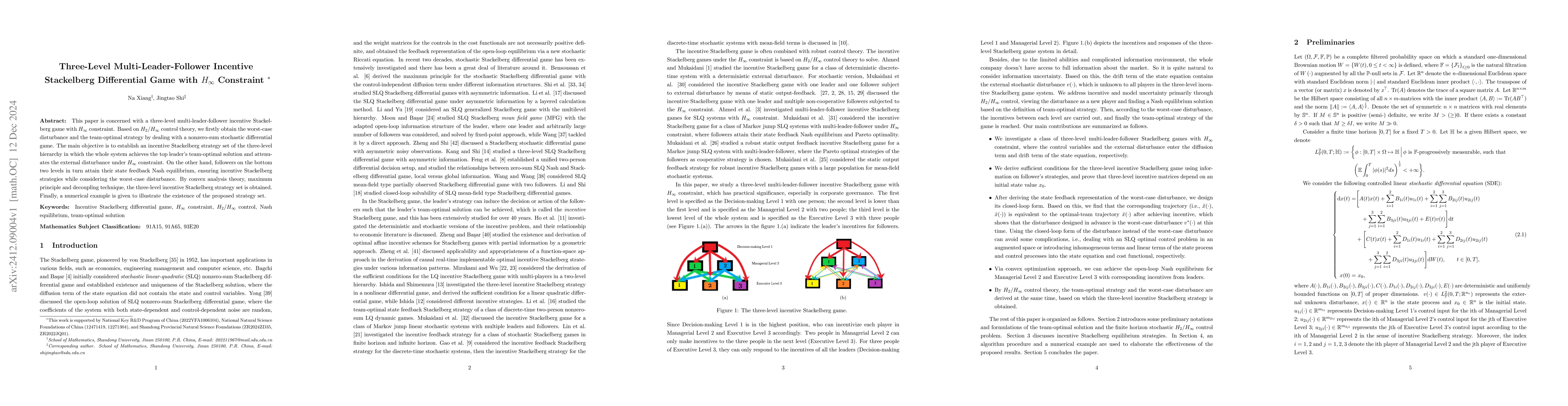 Thumbnail for Three-Level Multi-Leader-Follower Incentive Stackelberg Differential
  Game with $H_\infty$ Constraint
