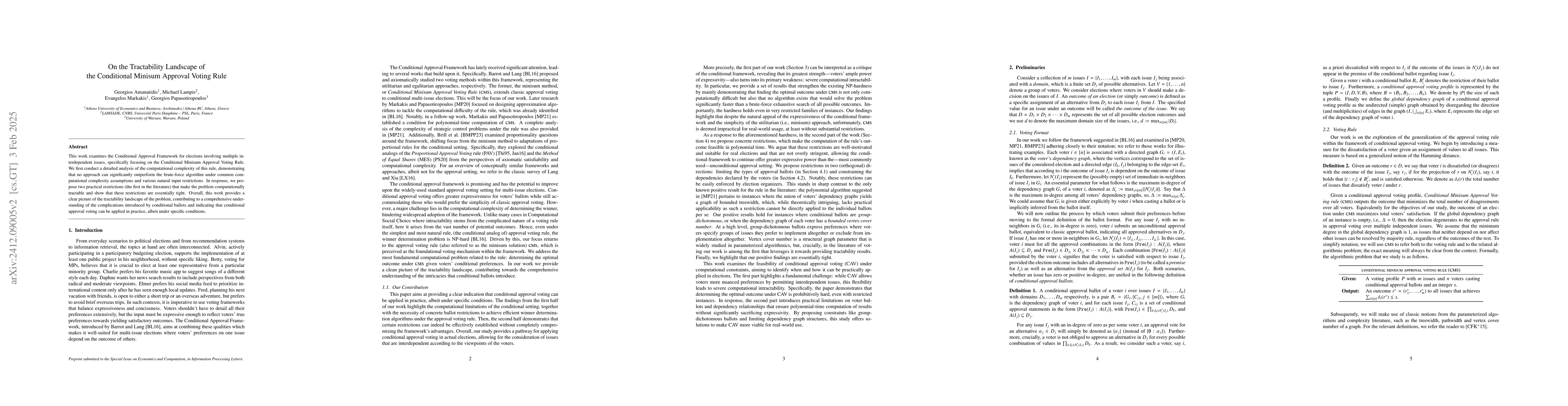 Thumbnail for On the Tractability Landscape of Conditional Minisum Approval Voting
  Rule