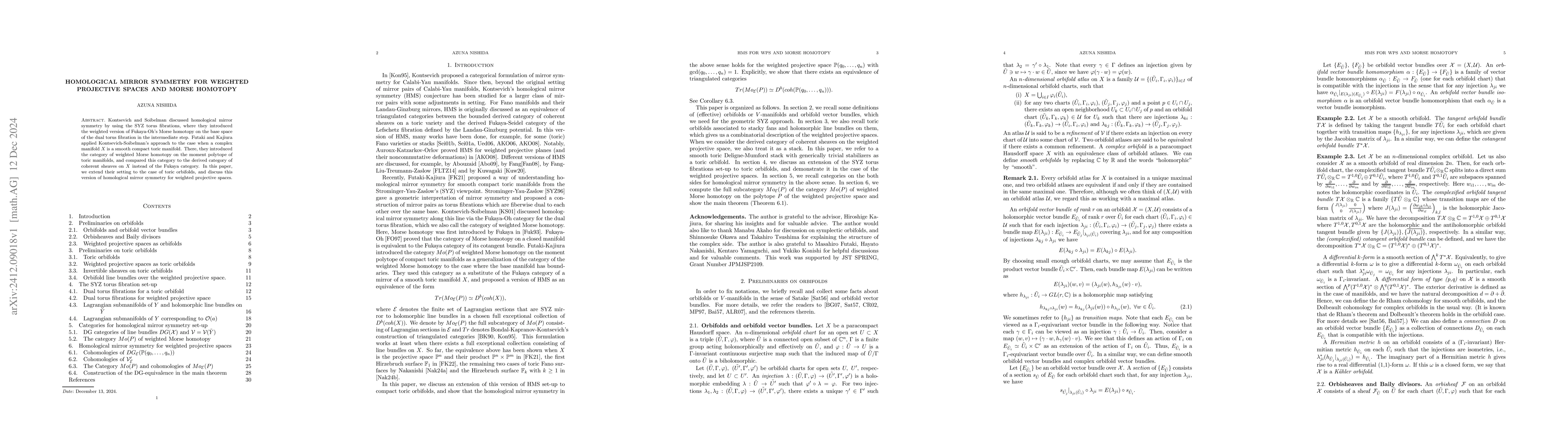 Thumbnail for Homological mirror symmetry for weighted projective spaces and Morse
  Homotopy