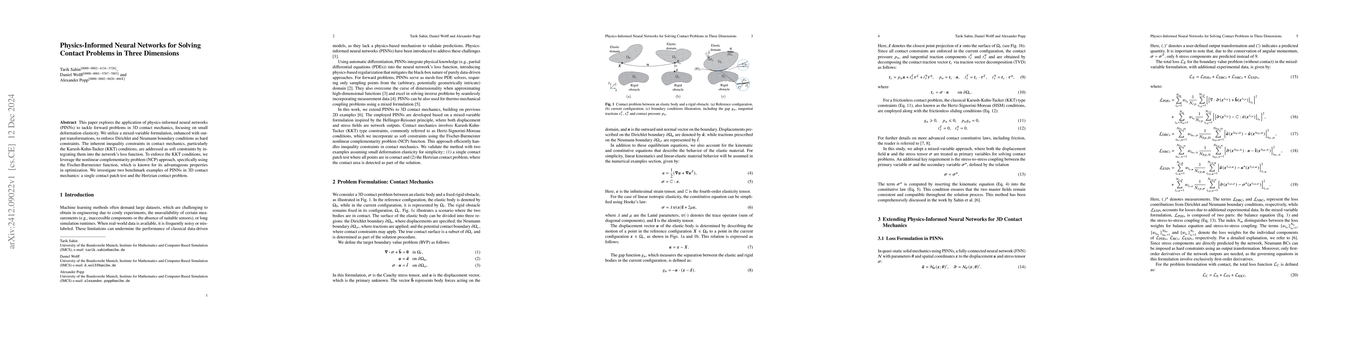 Thumbnail for Physics-Informed Neural Networks for Solving Contact Problems in Three
  Dimensions