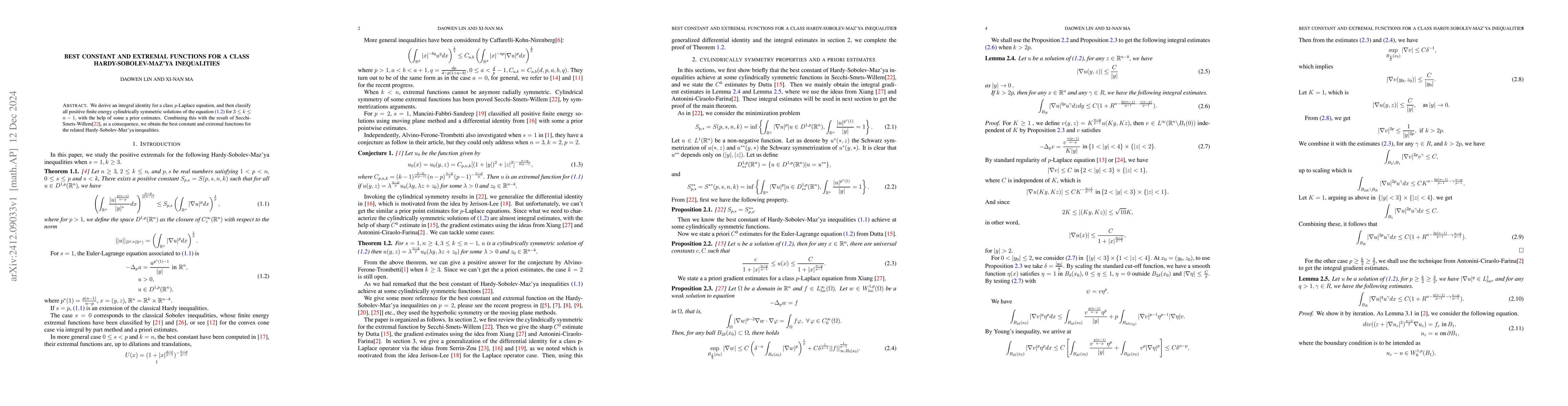 Thumbnail for Best constant and extremal functions for a class Hardy-Sobolev-Maz'ya
  inequalities