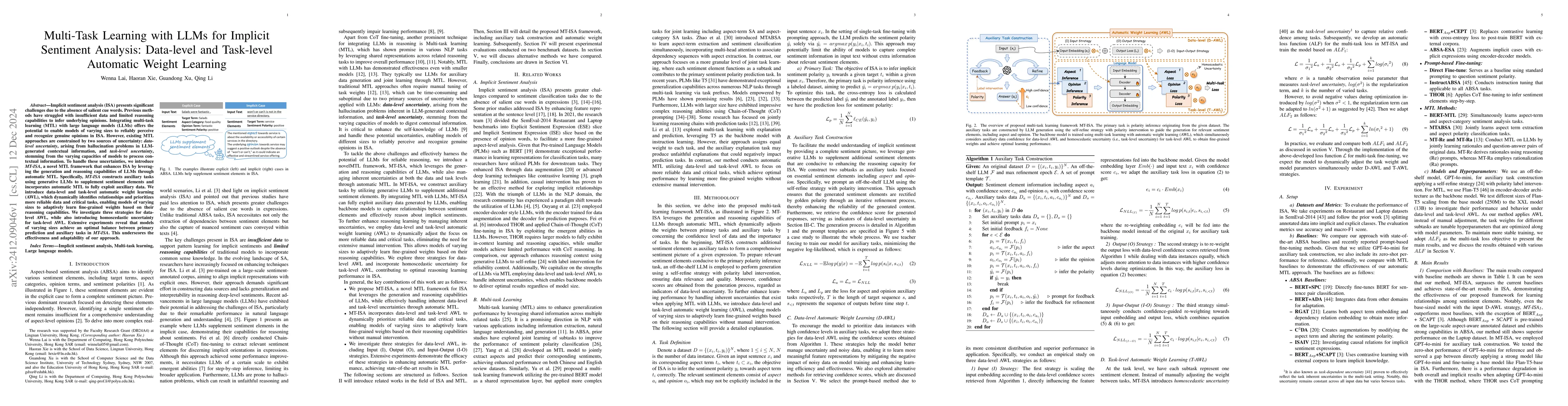 Thumbnail for Multi-Task Learning with LLMs for Implicit Sentiment Analysis:
  Data-level and Task-level Automatic Weight Learning