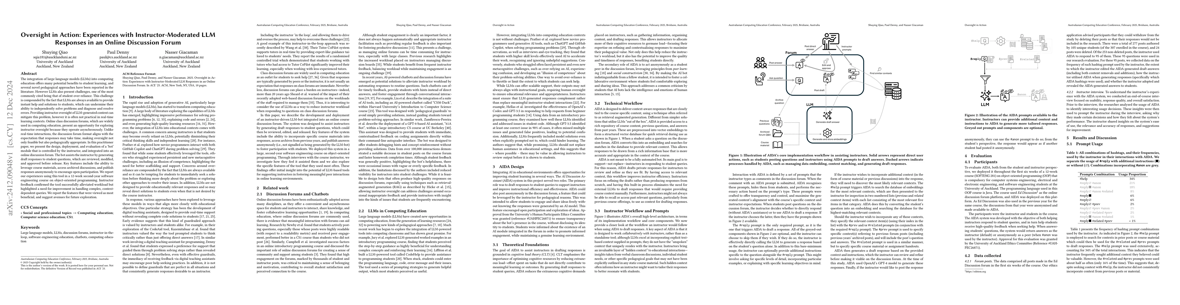 Thumbnail for Oversight in Action: Experiences with Instructor-Moderated LLM Responses
  in an Online Discussion Forum