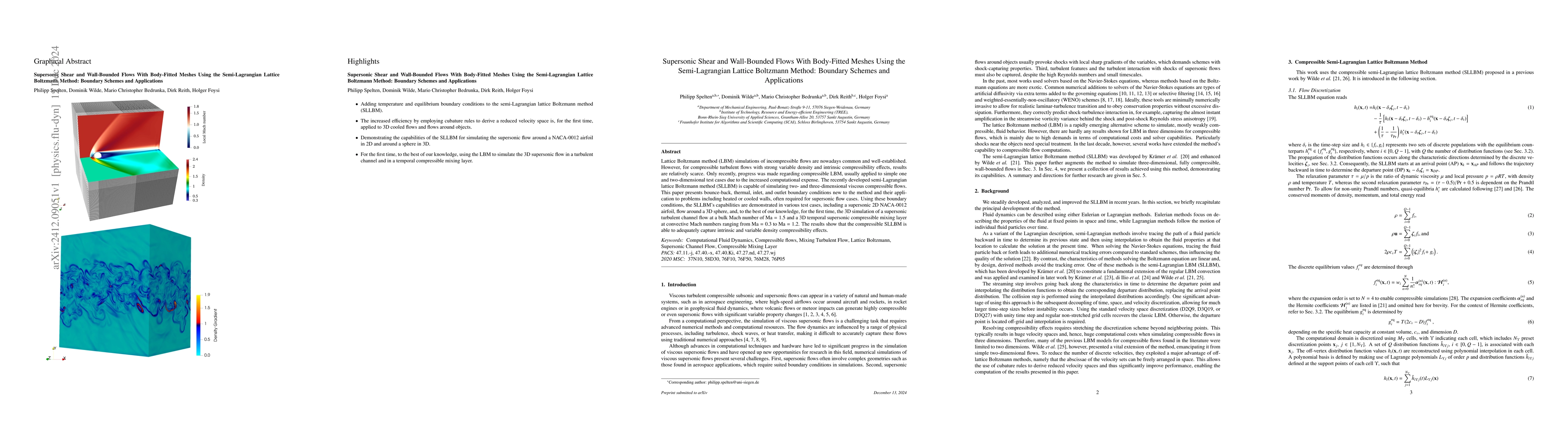 Thumbnail for Supersonic Shear and Wall-Bounded Flows With Body-Fitted Meshes Using
  the Semi-Lagrangian Lattice Boltzmann Method: Boundary Schemes and
  Applications