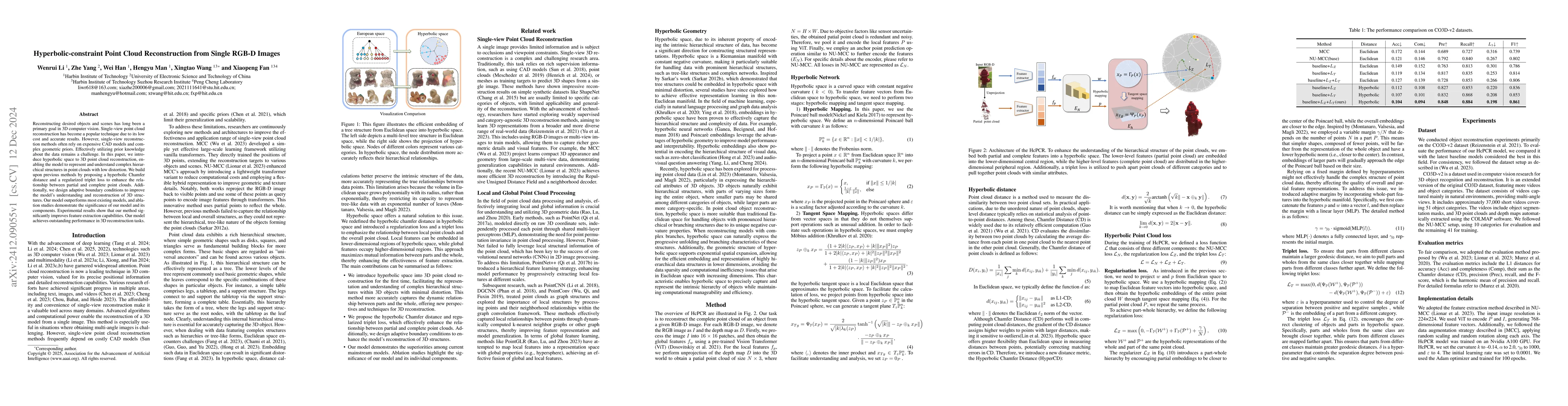 Thumbnail for Hyperbolic-constraint Point Cloud Reconstruction from Single RGB-D
  Images