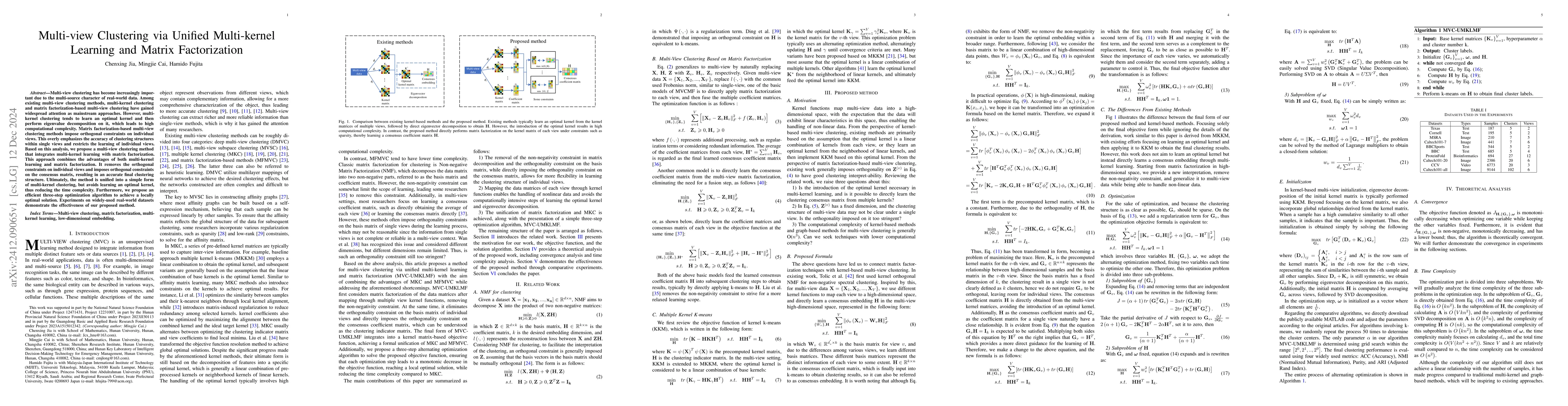 Thumbnail for Multi-view Clustering via Unified Multi-kernel Learning and Matrix
  Factorization
