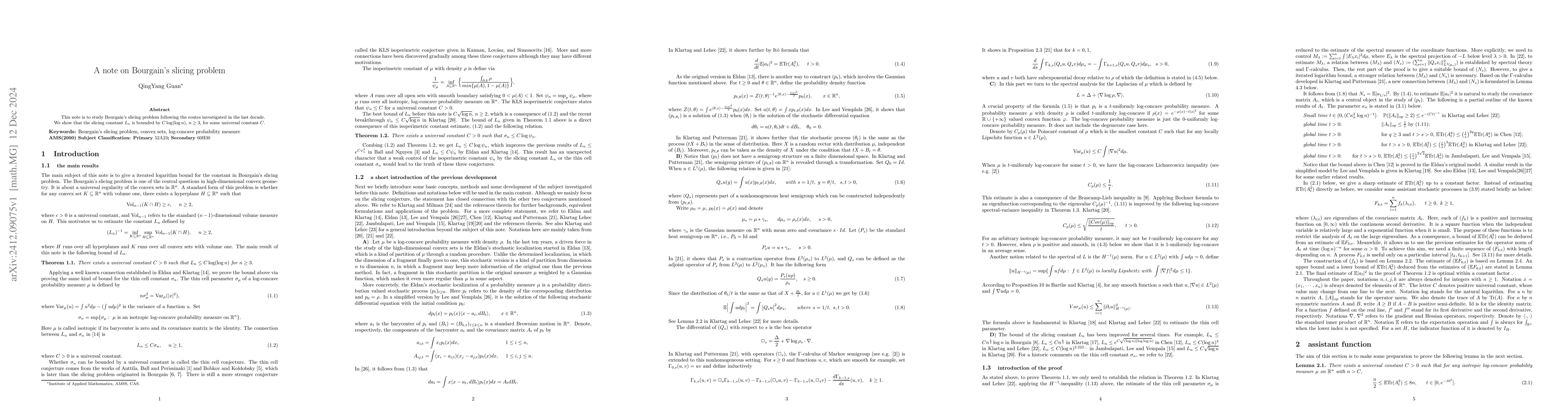 Thumbnail for A note on Bourgain's slicing problem
