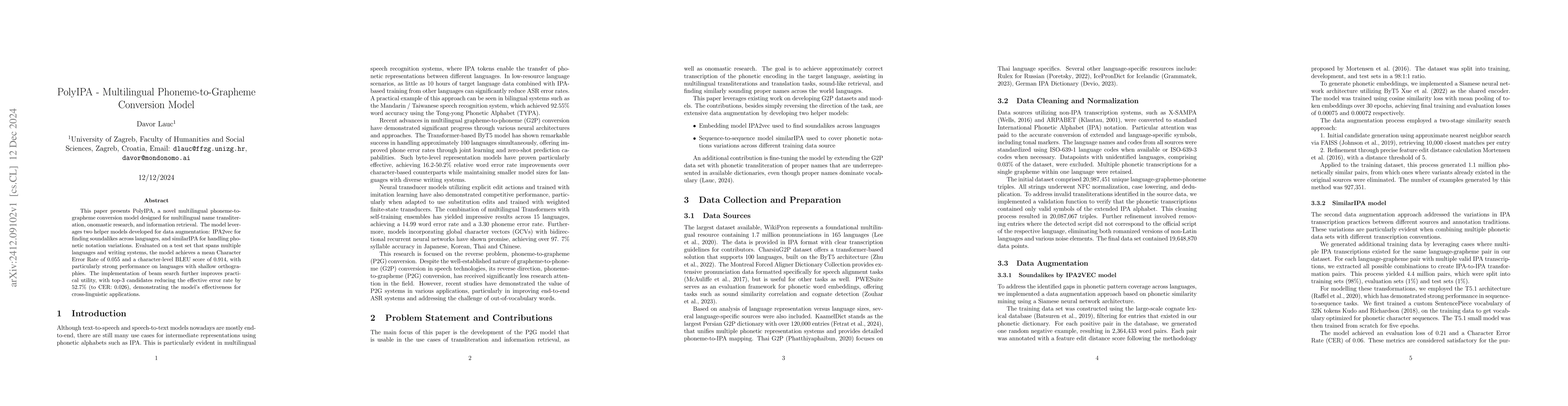 Thumbnail for PolyIPA -- Multilingual Phoneme-to-Grapheme Conversion Model