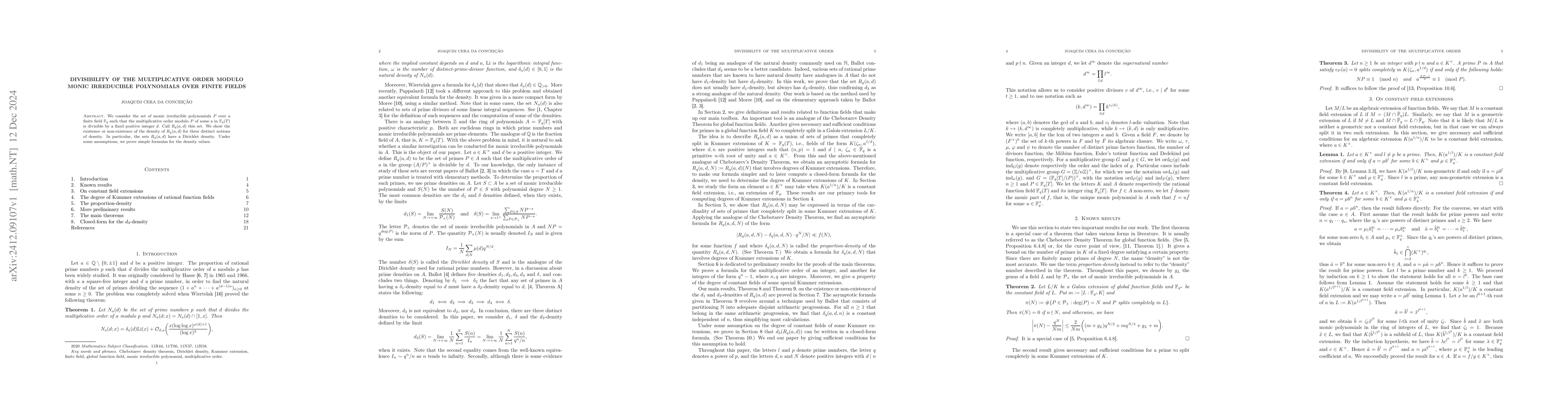 Thumbnail for Divisibility of the Multiplicative Order Modulo Monic Irreducible
  Polynomials Over Finite Fields